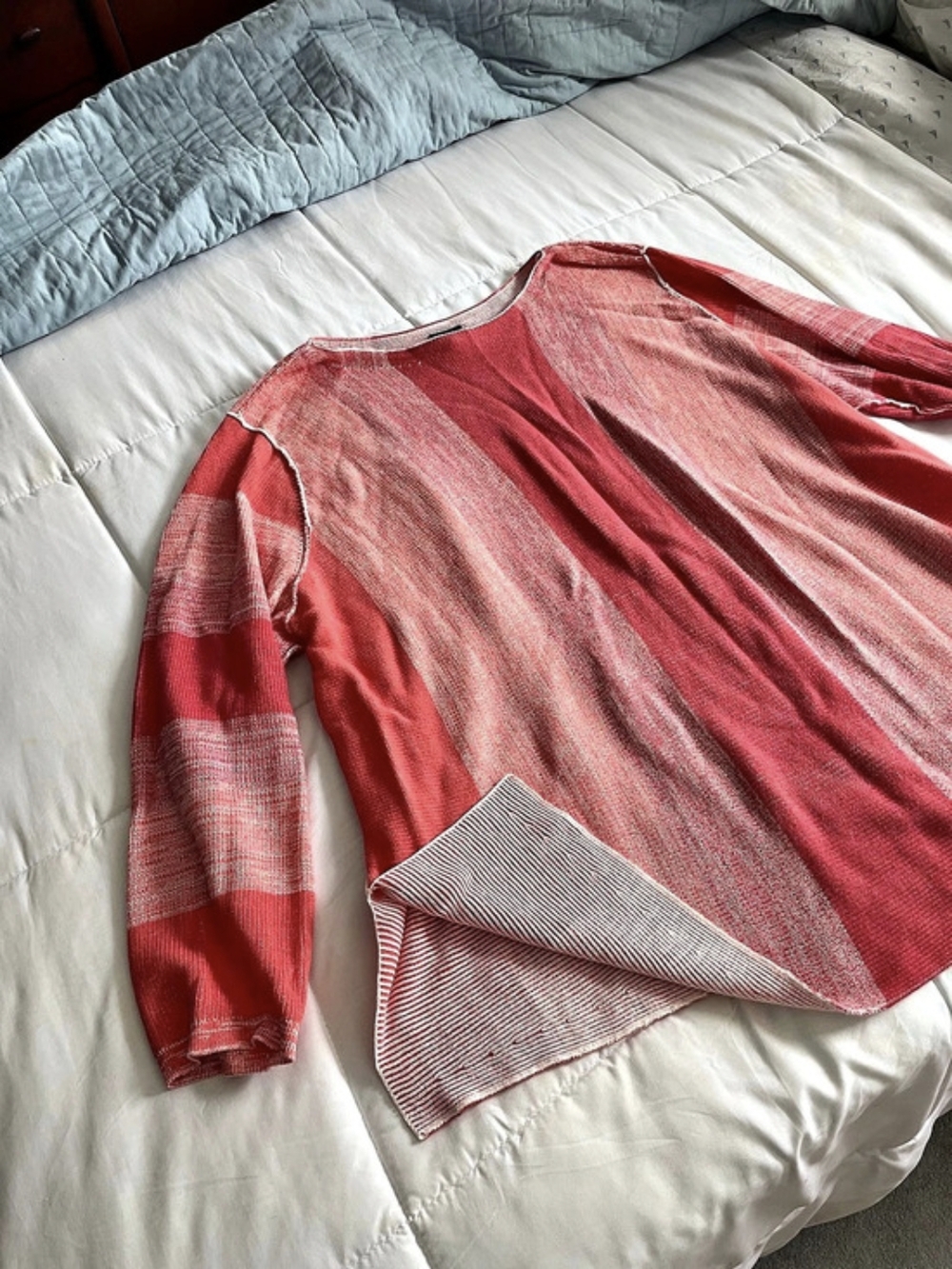 Lilla P Striped Long Sleeve Sweater in Coral & White